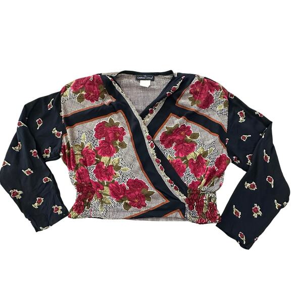 Vintage Carole Little Crop Blouse Size Medium Red Rose Floral Boho Bohemian 90s - Picture 8 of 16